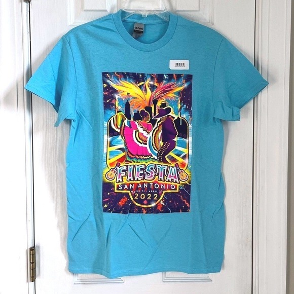 Gildan Other - Gildan Fiesta San Antonio 2022 Graphic T Shirt Mens Small Blue Heavy Cotton Tee